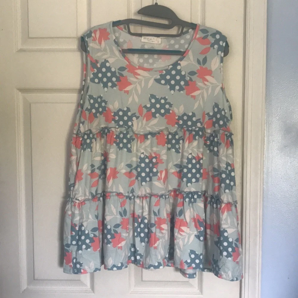 Perfect Peach Plus size floral print pull merrow tank top mint - Picture 8 of 11